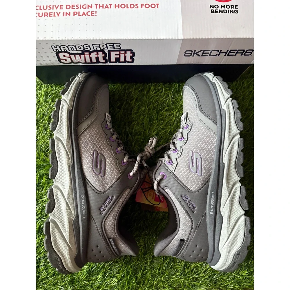 Skechers Womens 7.5 Swift Fit D'Lux Journey Hiking Shoes Charcoal Purple 179442